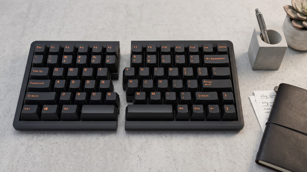 Mistel Barocco MD770 compact split mechanical keyboard with double-shot PBT keycaps for portable coding setups.